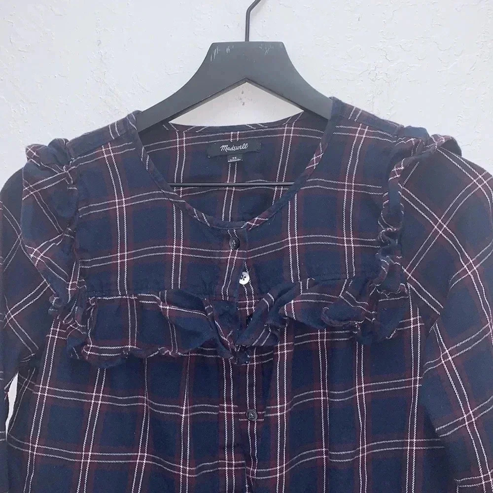 Madewell Plaid Ruffle-Yoke Top Size XS - Picture 3 of 7